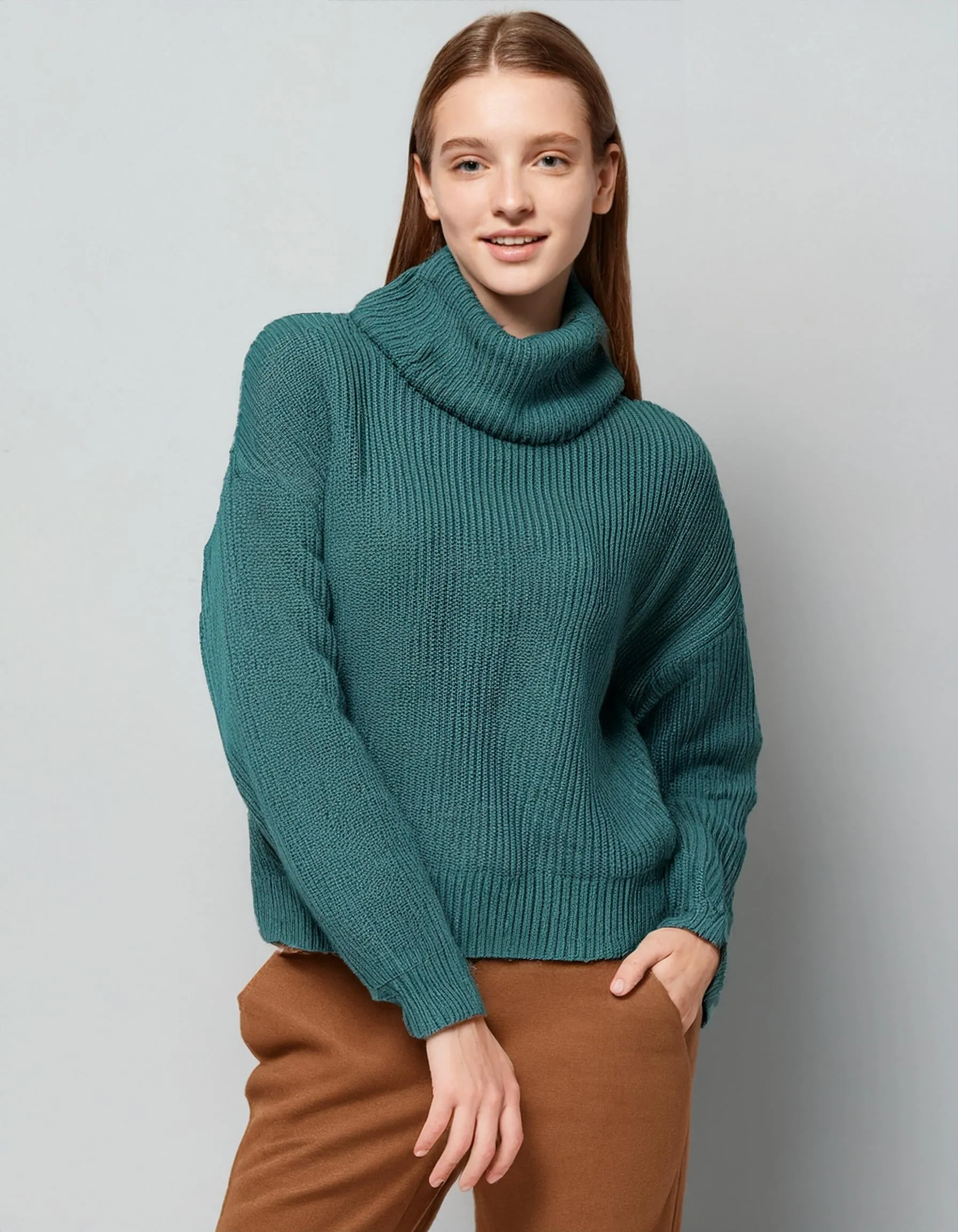 Teal Blue Relaxed Fit Turtleneck