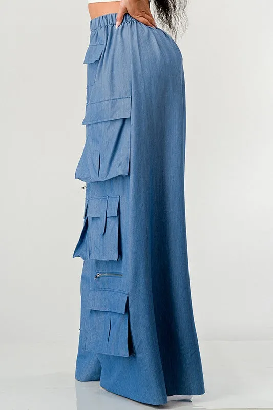 TEEK - BLUE WIDE MULTI POCKET CARGO PANTS