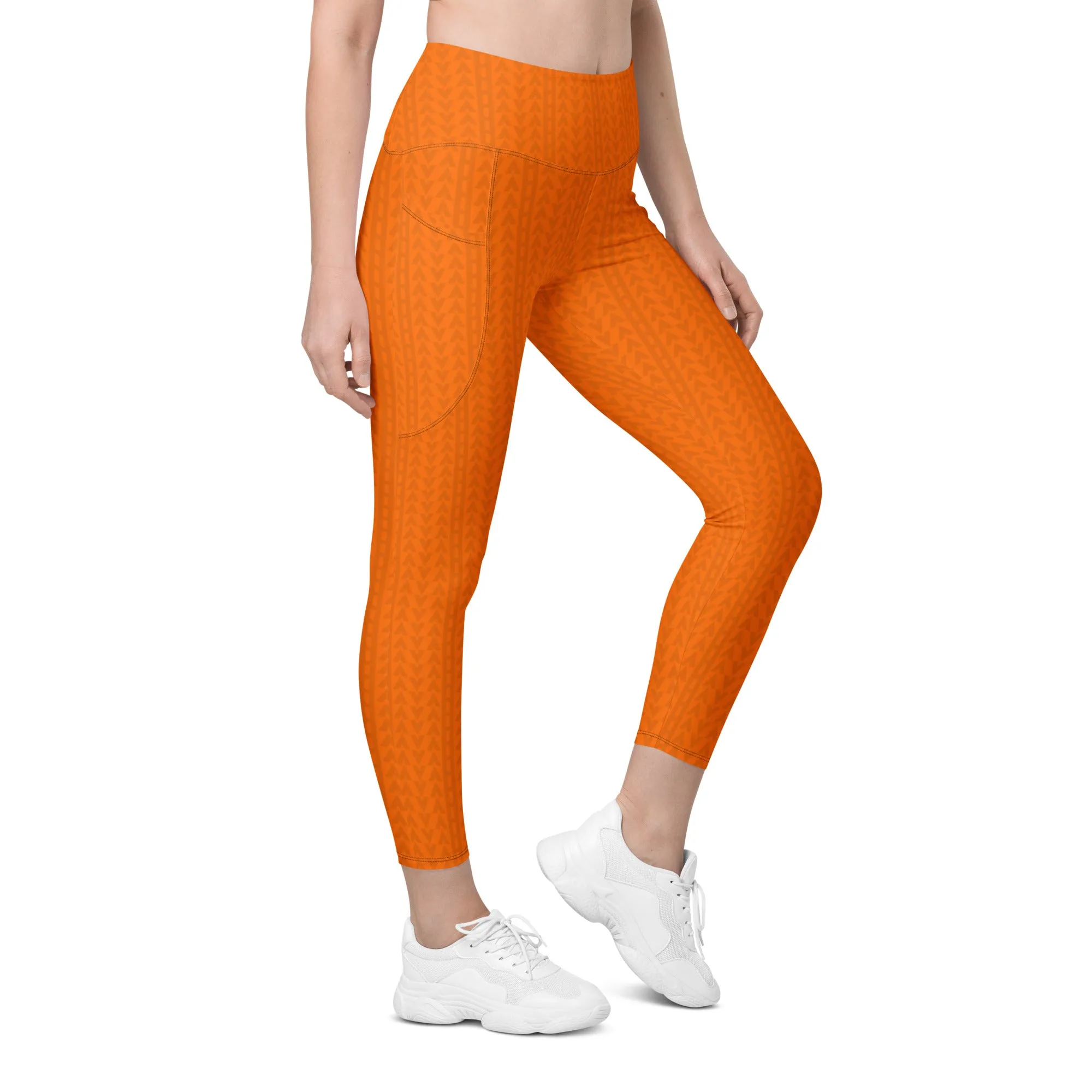 Tiger Orange High Waisted Leggings with Pockets