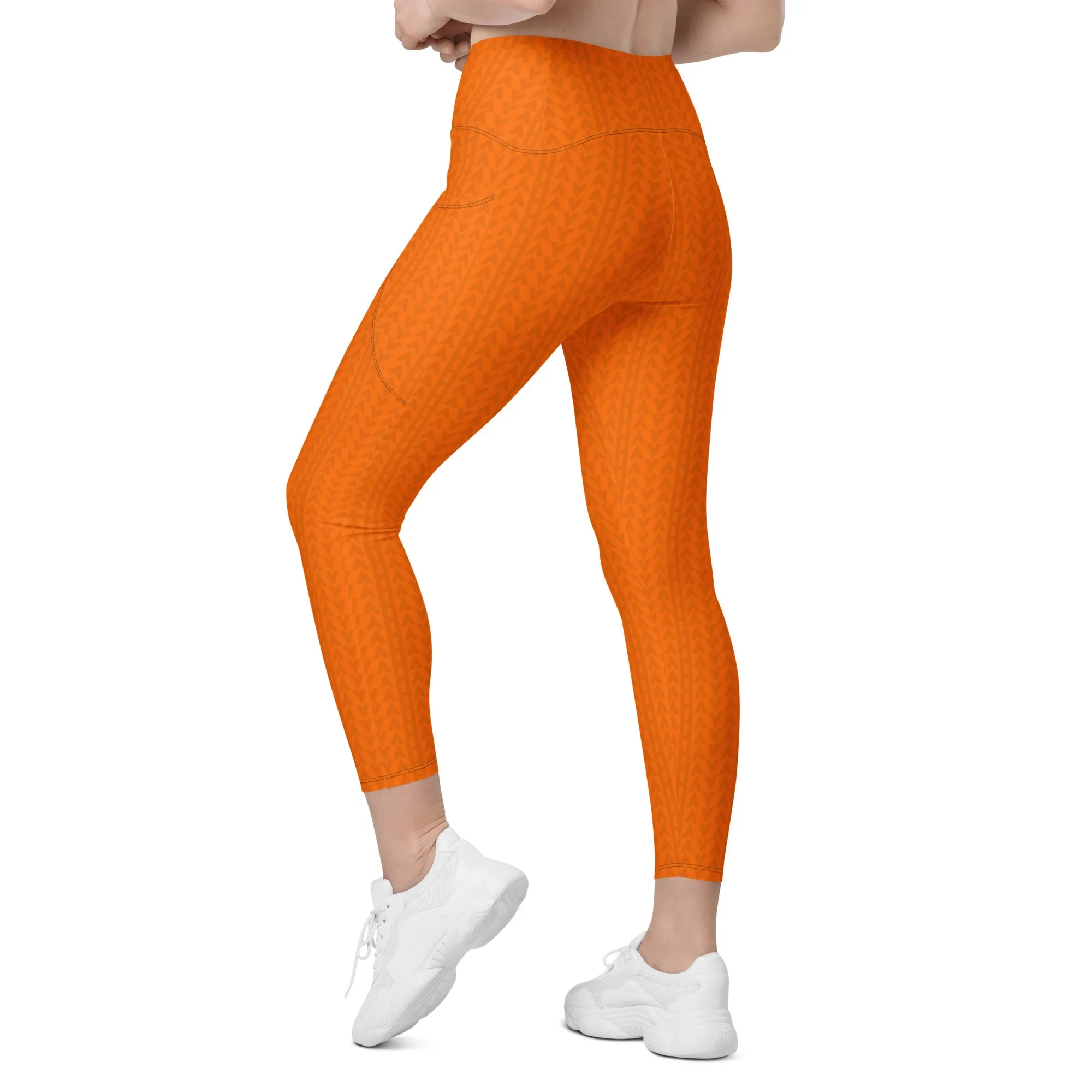 Tiger Orange High Waisted Leggings with Pockets