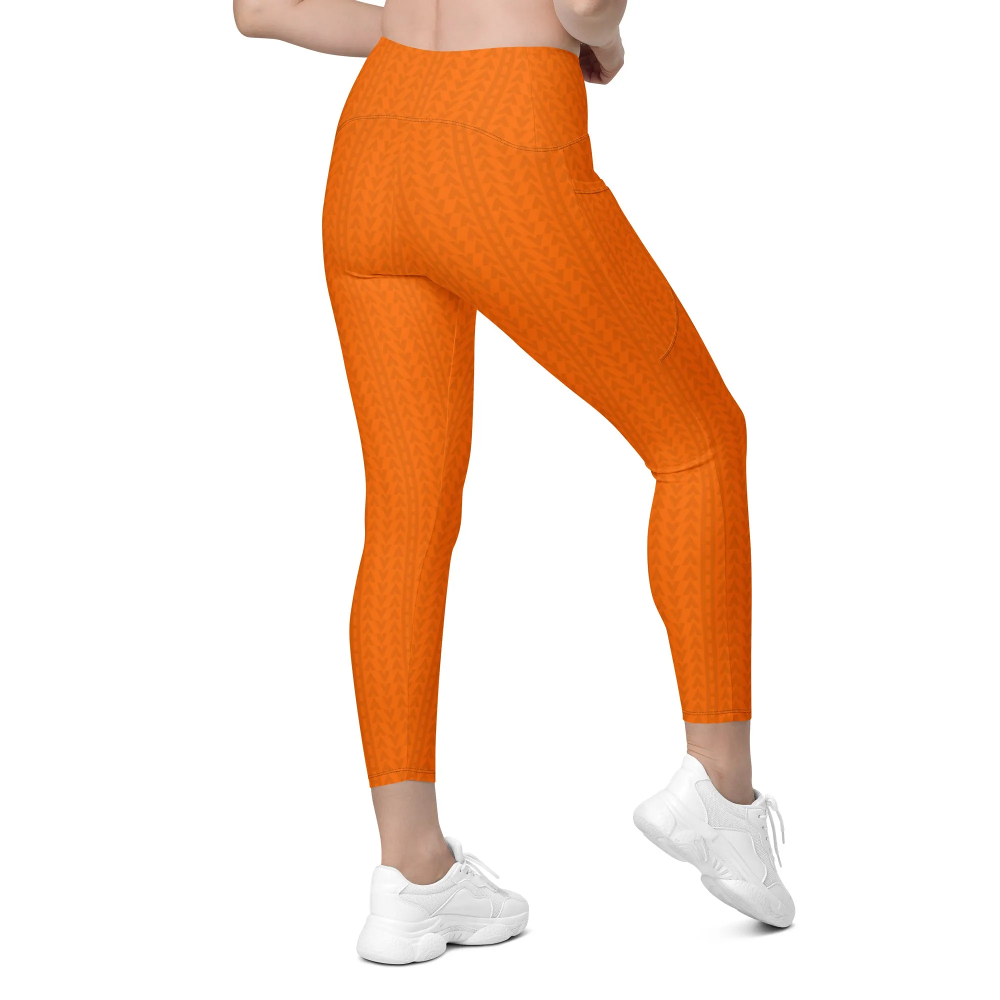 Tiger Orange High Waisted Leggings with Pockets