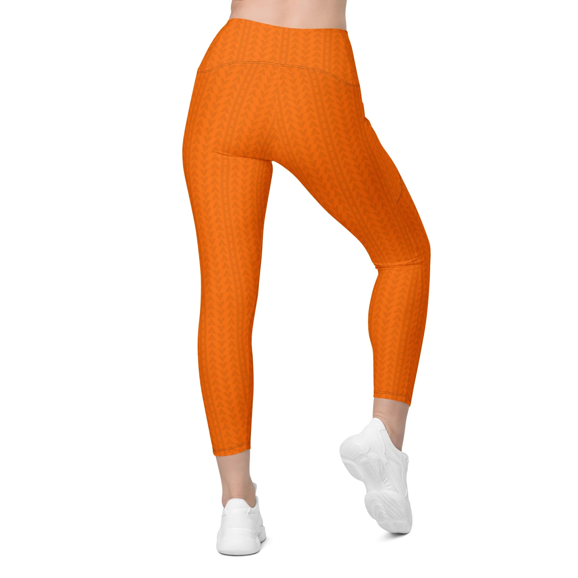 Tiger Orange High Waisted Leggings with Pockets