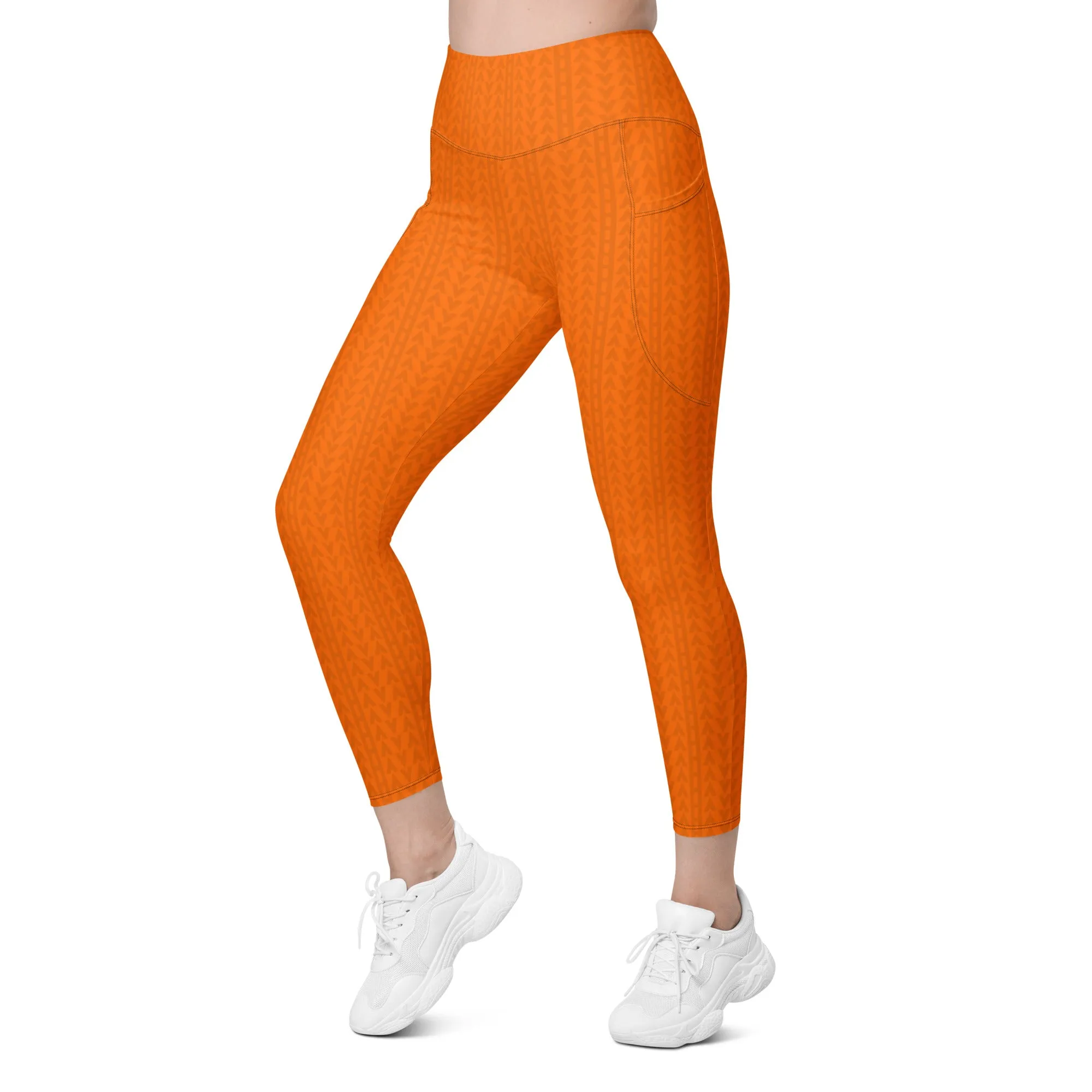 Tiger Orange High Waisted Leggings with Pockets