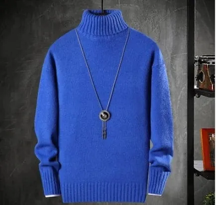 Trendy Winter Turtleneck Cashmere Sweater for Men - Plush & Warm Solid Colour Pullover