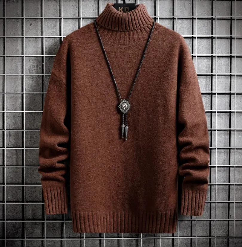 Trendy Winter Turtleneck Cashmere Sweater for Men - Plush & Warm Solid Colour Pullover