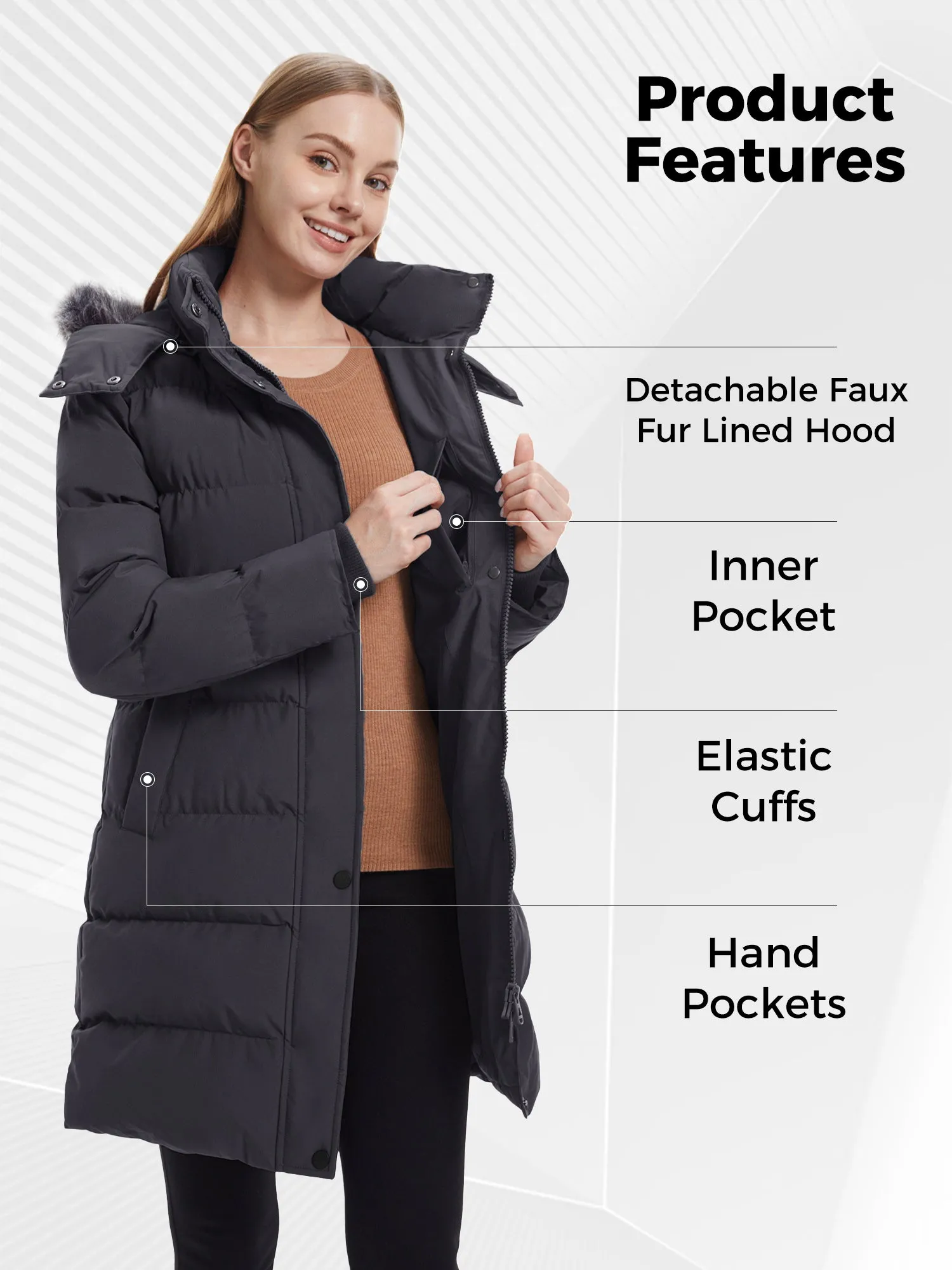 Wantdo Women's Long Puffer Jacket Quilted Winter Coat Thicken Hooded Parka Jacket