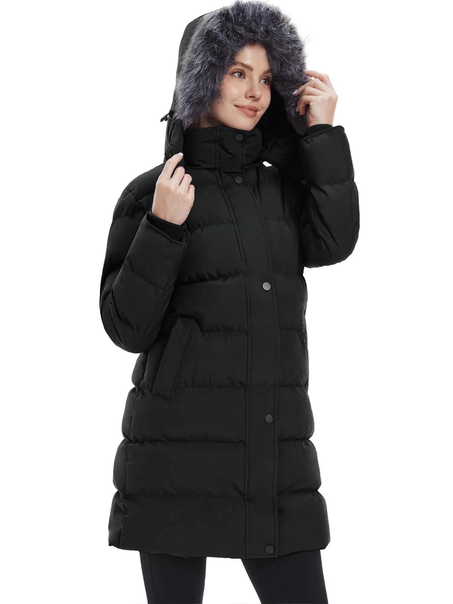 Wantdo Women's Long Puffer Jacket Quilted Winter Coat Thicken Hooded Parka Jacket