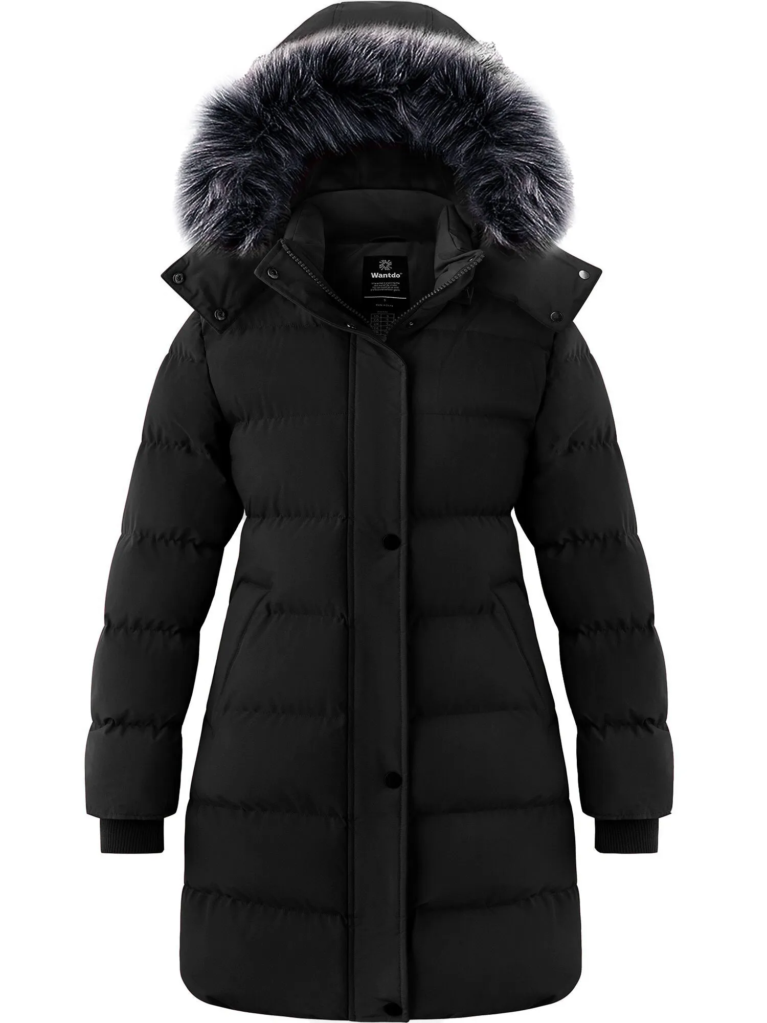 Wantdo Women's Long Puffer Jacket Quilted Winter Coat Thicken Hooded Parka Jacket