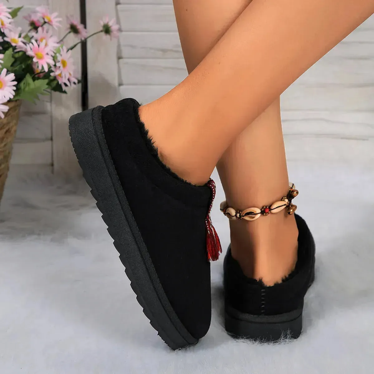 Winter Plush Home Slippers Fashion Round Toe Flat Suede Garden Shoes Indoor Warm Floor Bedroom Slipper For Women