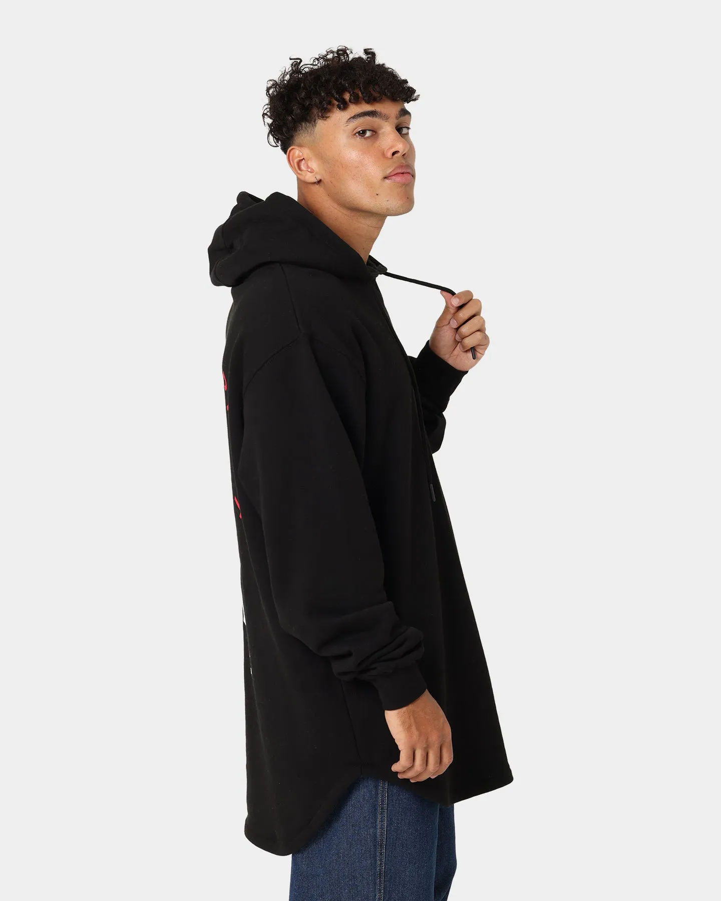 WNDRR Upstaged Curved Hem Hoodie Black