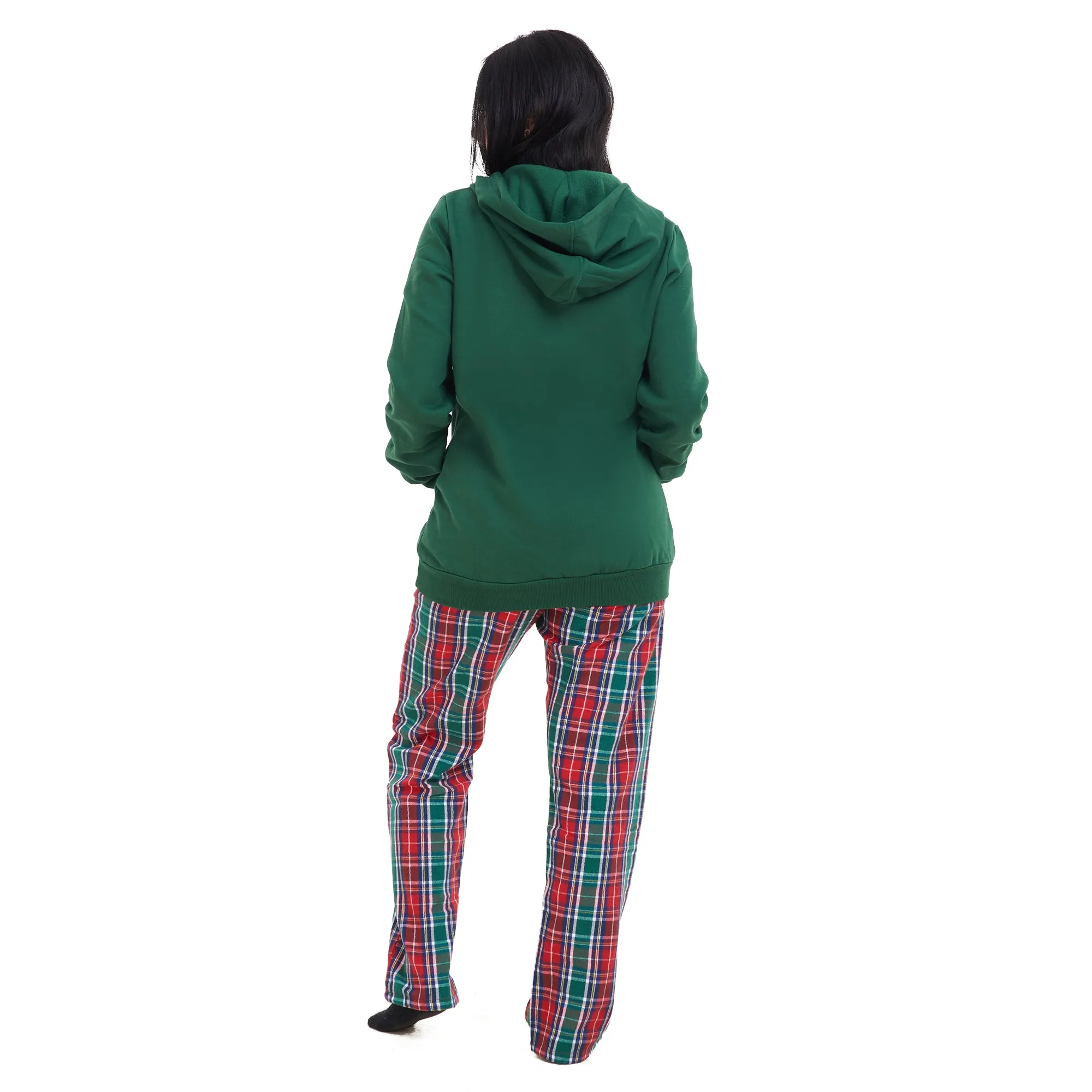 Women Winter Pajama Set Oh Deer Hoodie   Red x Green Checkered Pants