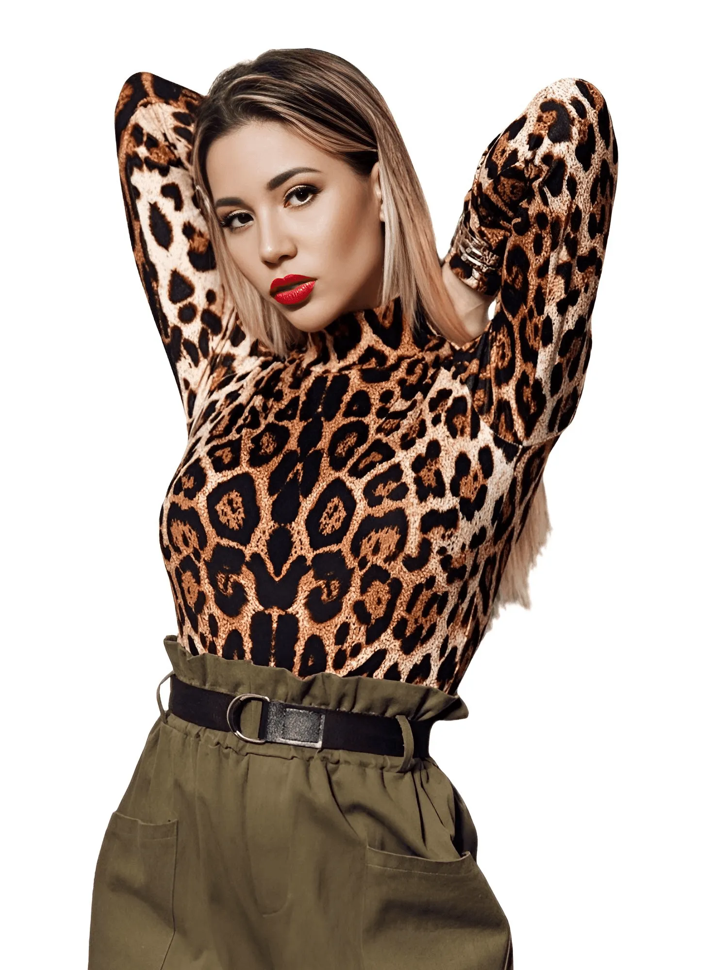 Women's High Neck Sexy Leopard Print Bodysuit