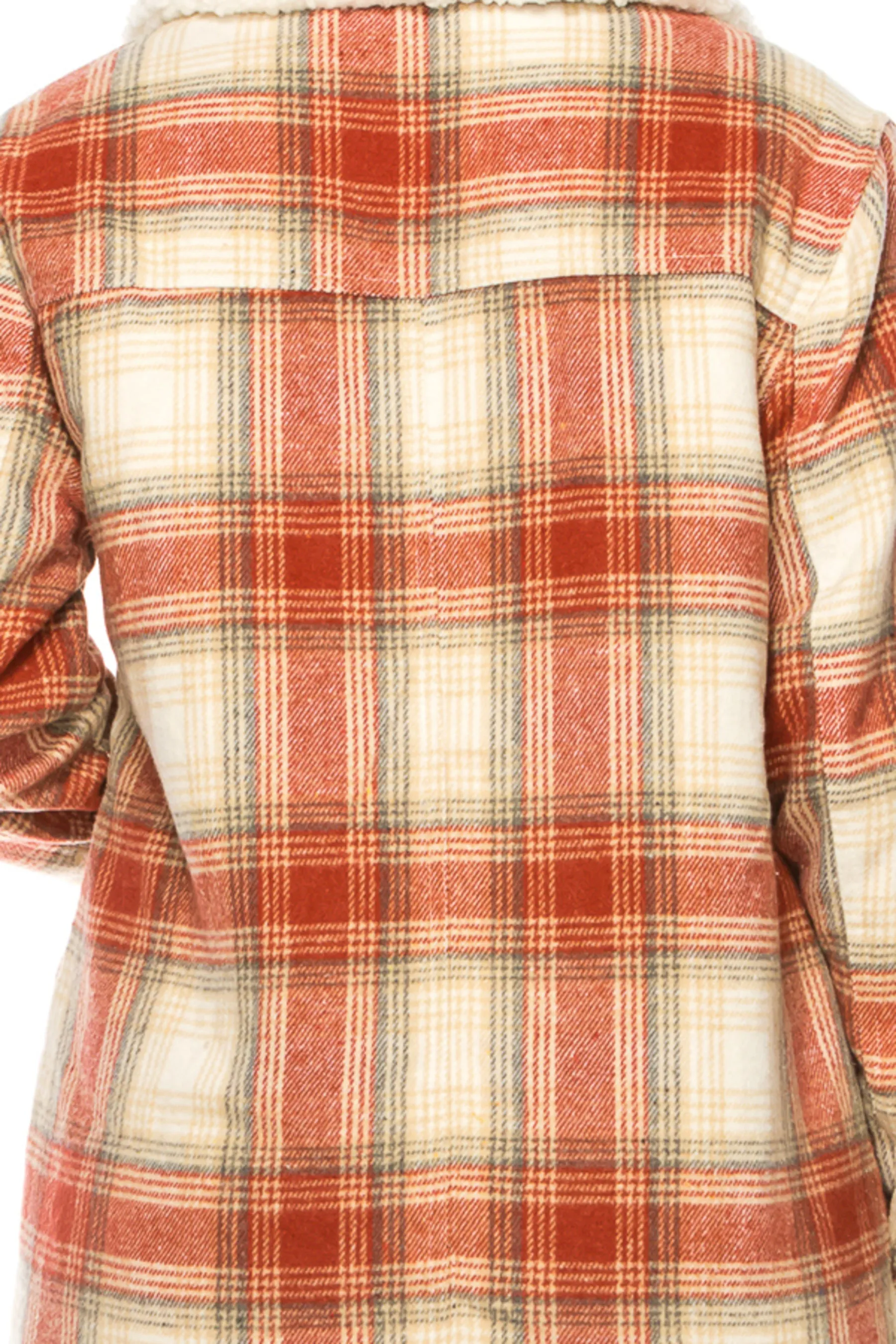 Women's Plaid fleece lined flannel jacket with side pockets