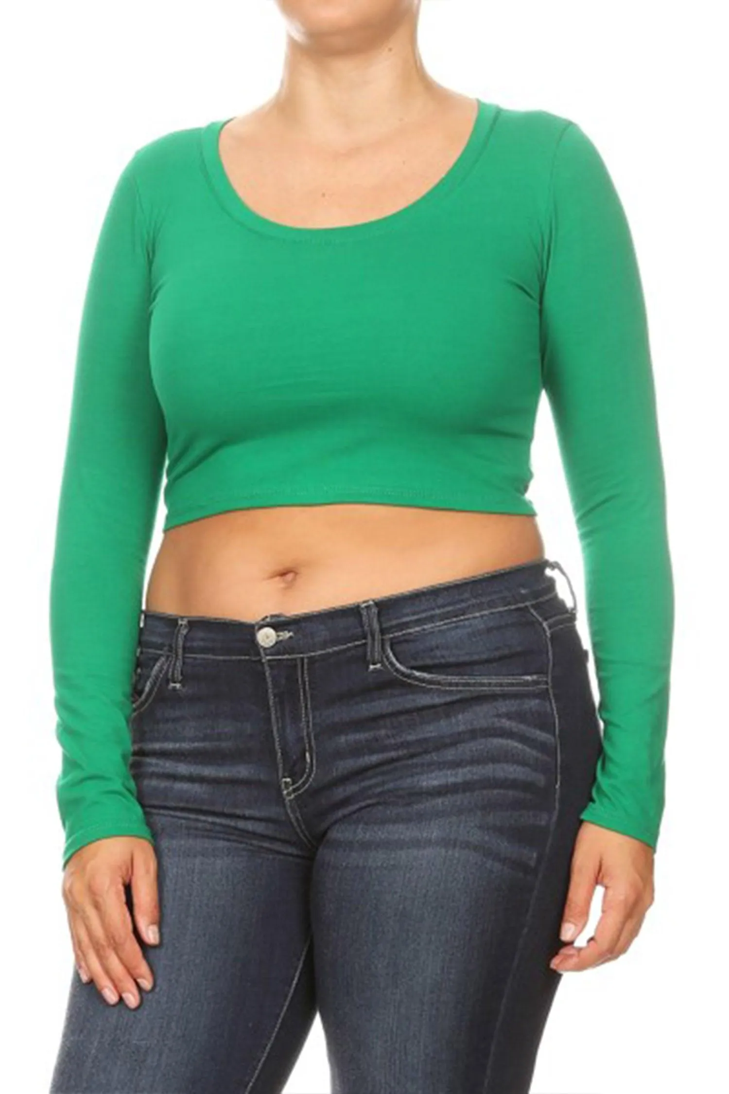 Women's Plus Size Casual Basic Long Sleeves Cotton Stretch Solid Active Crop Top T-Shirt