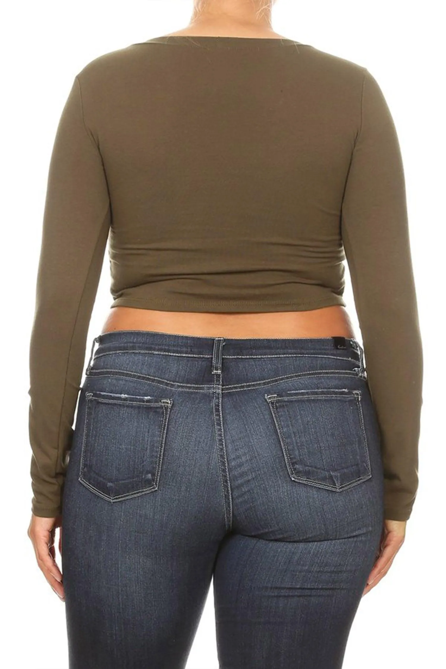 Women's Plus Size Casual Basic Long Sleeves Cotton Stretch Solid Active Crop Top T-Shirt