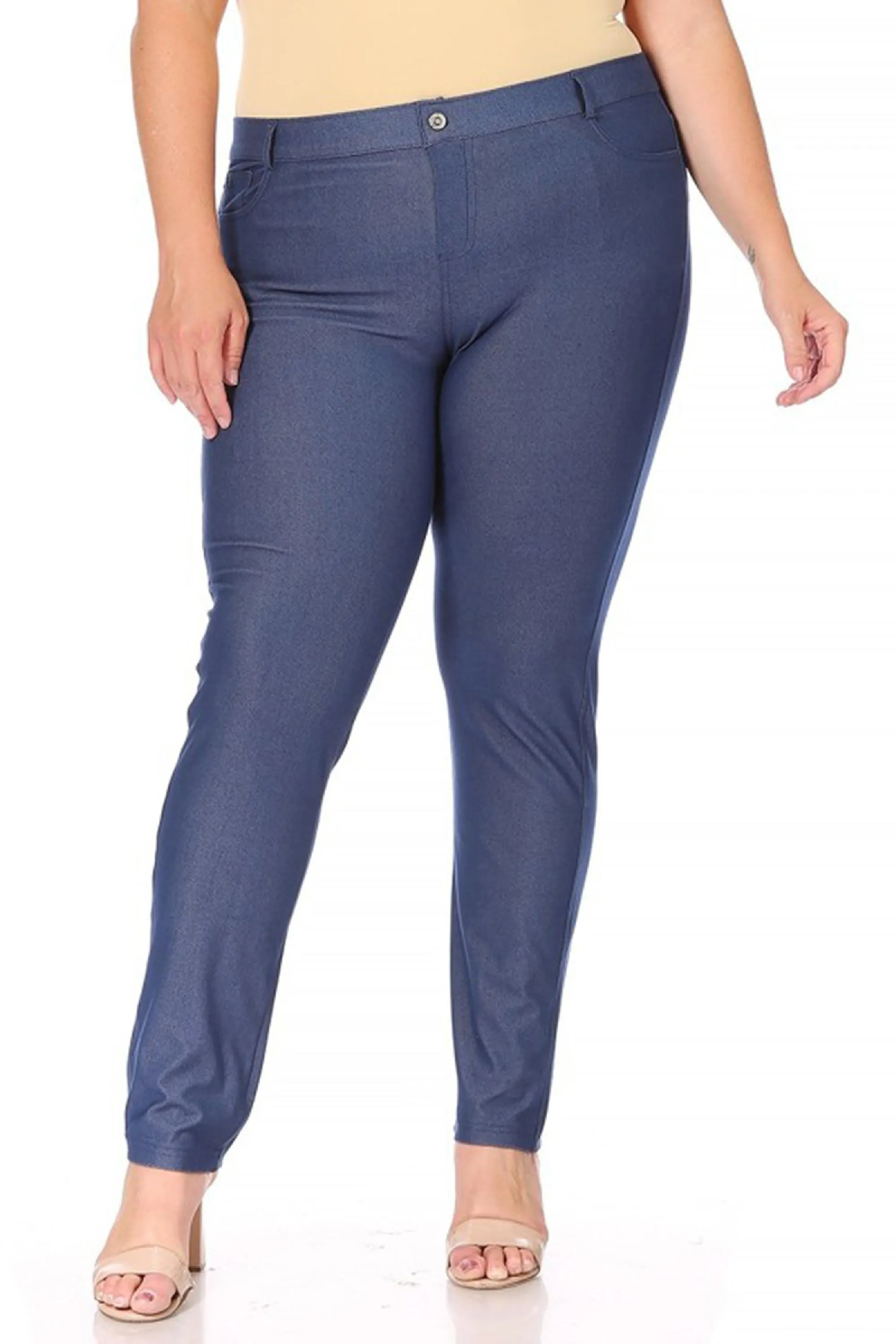 Women's Plus Size Casual Comfy Slim Pocket Jeggings Jeans Pants with Button