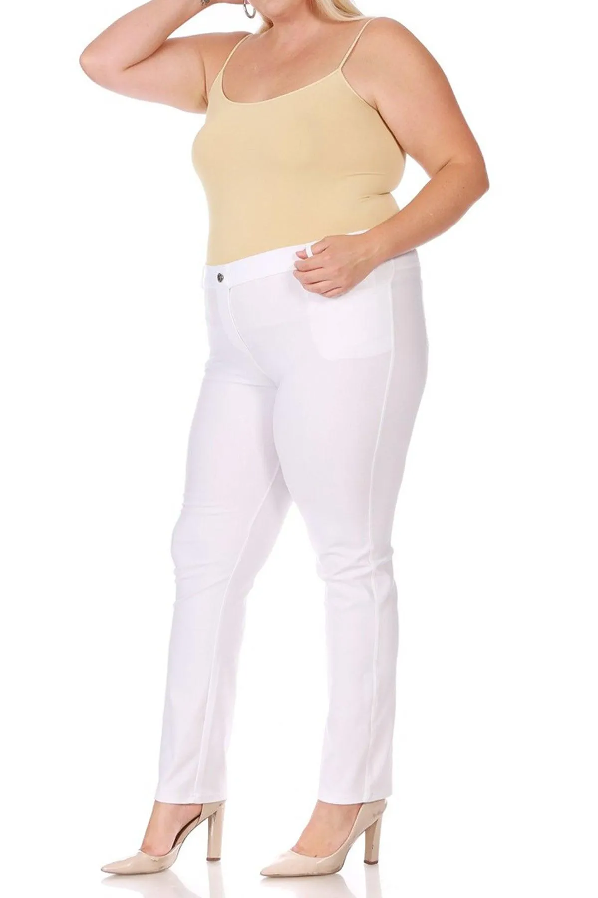 Women's Plus Size Casual Comfy Slim Pocket Jeggings Jeans Pants with Button