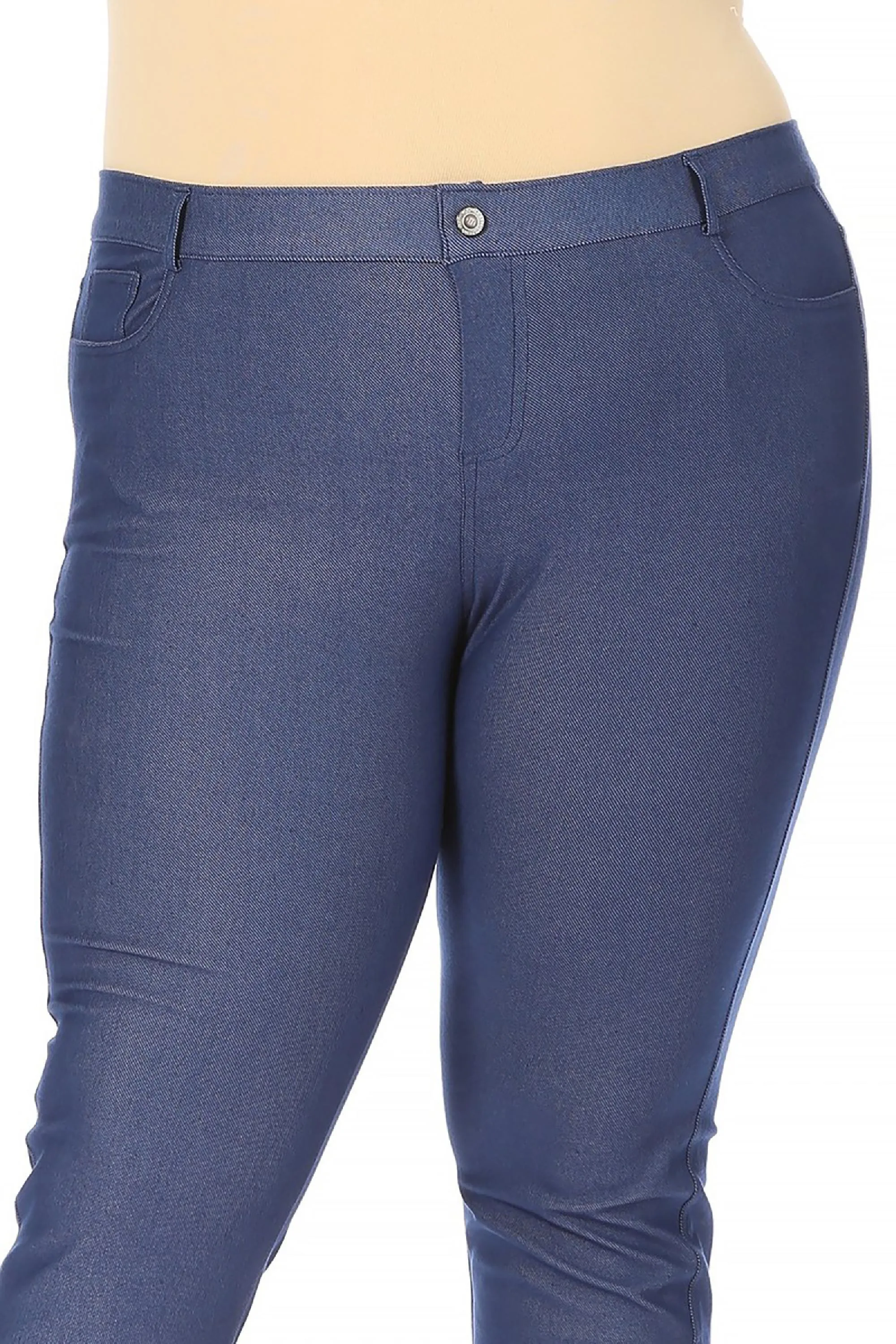 Women's Plus Size Casual Comfy Slim Pocket Jeggings Jeans Pants with Button