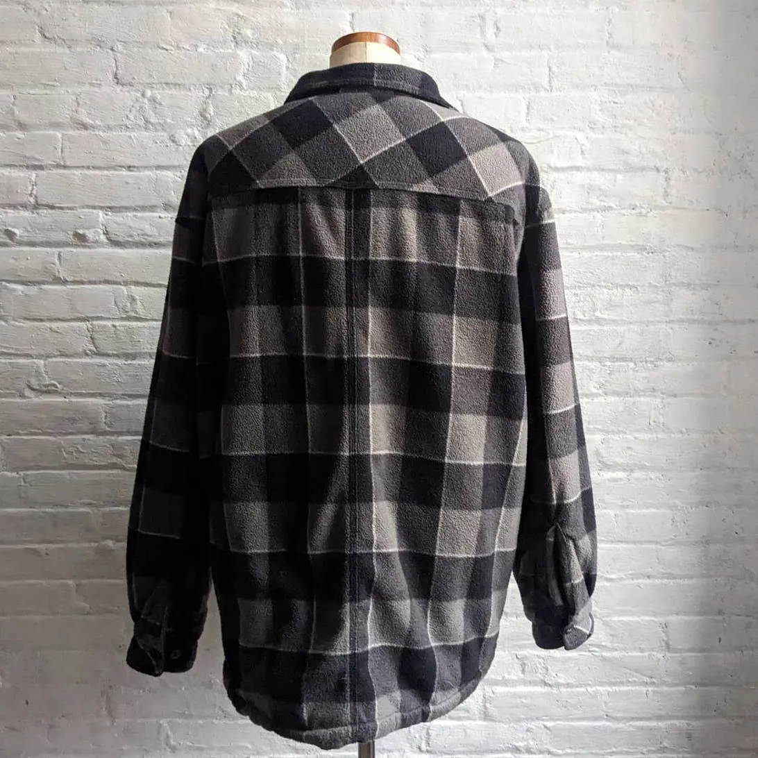 Y2K Vintage Dickies Grunge Grey Plaid Flannel Fleece Jacket Utility Blanket Coat