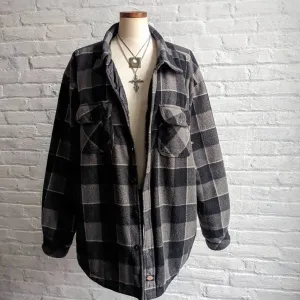 Y2K Vintage Dickies Grunge Grey Plaid Flannel Fleece Jacket Utility Blanket Coat