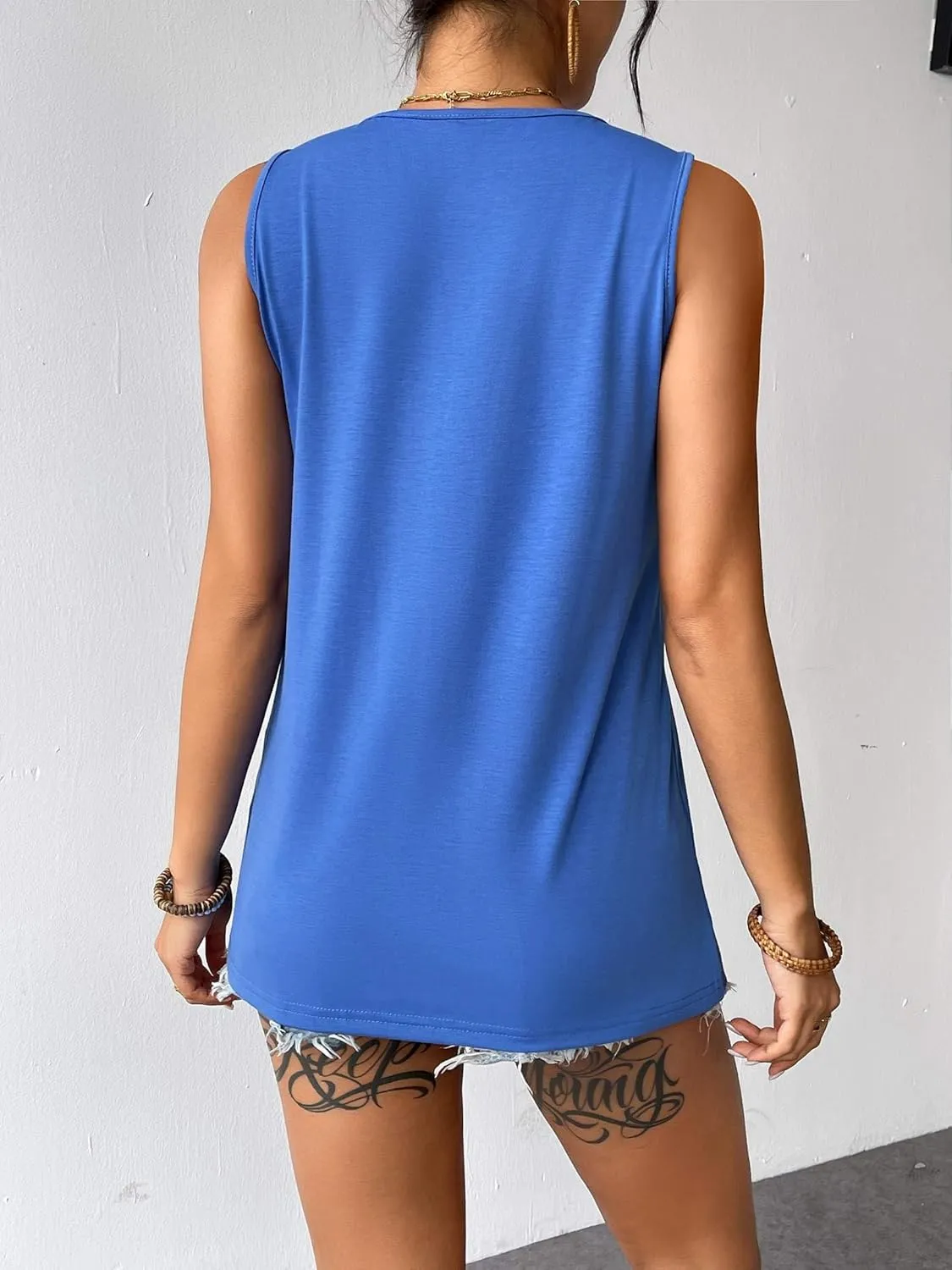 Zeagoo Tank Top Blouses Scooped Neck Pleated Front Shirts