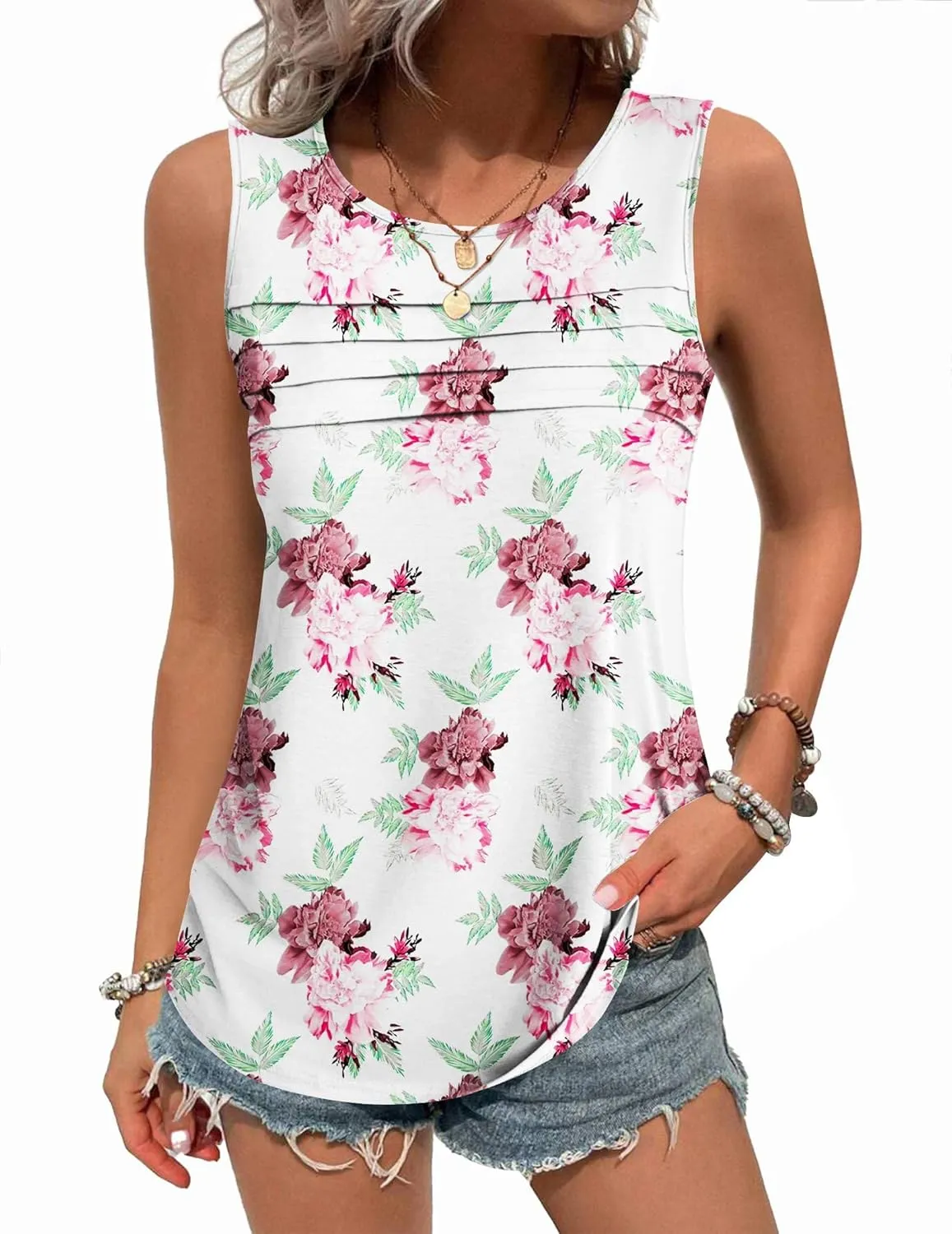 Zeagoo Tank Top Blouses Scooped Neck Pleated Front Shirts