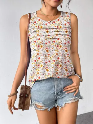 Zeagoo Tank Top Blouses Scooped Neck Pleated Front Shirts